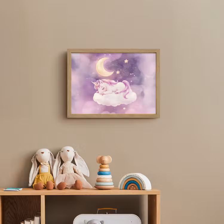 Eenhoorn - Paars - Sterrenhemel - Maan Light Box met batterij (Wandlamp kind) middel -sfeer2_kind