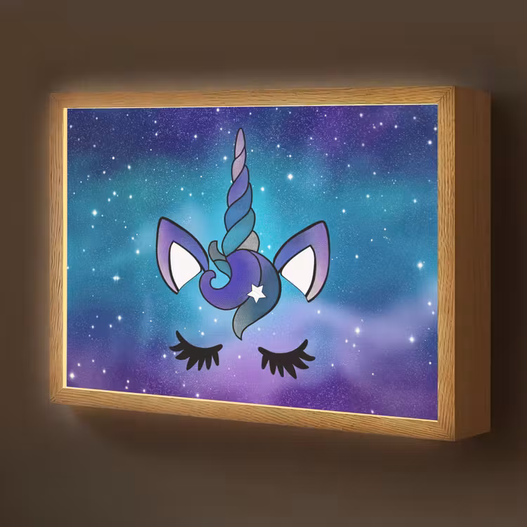 Eenhoorn - Sterrenhemel - Ster - Blauw Light Box met batterij (Wandlamp kind) middel -z3d_website