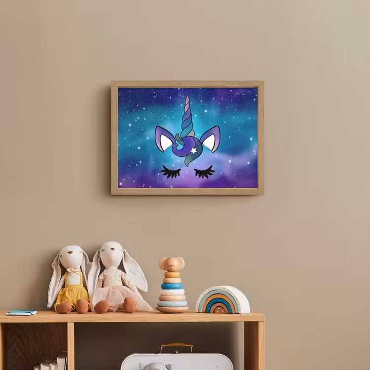 Eenhoorn - Sterrenhemel - Ster - Blauw Light Box met batterij (Wandlamp kind) middel -sfeer2_kind