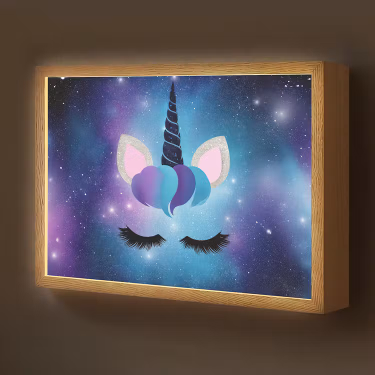 Eenhoorn - Sterren - Blauw Light Box met batterij (Wandlamp kind) middel -z3d_website