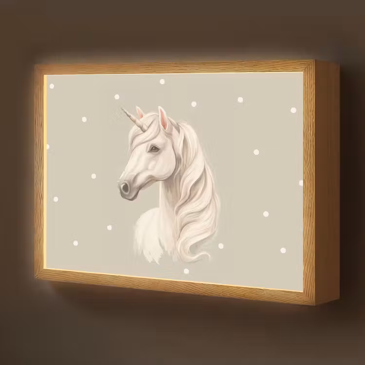 Eenhoorn - Wit - Stippen Light Box met batterij (Wandlamp kind) middel -z3d_website