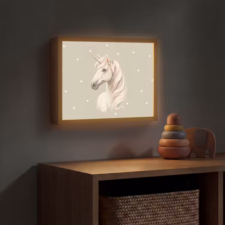 Eenhoorn - Wit - Stippen Light Box met batterij (Wandlamp kind) middel -sfeer5_kind