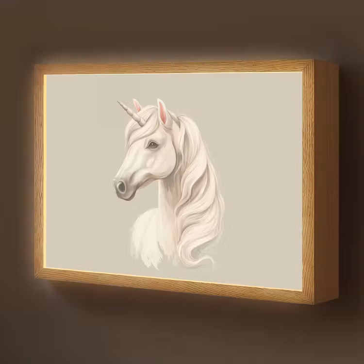 Eenhoorn - Wit - Getekend Light Box met batterij (Wandlamp kind) middel -z3d_website