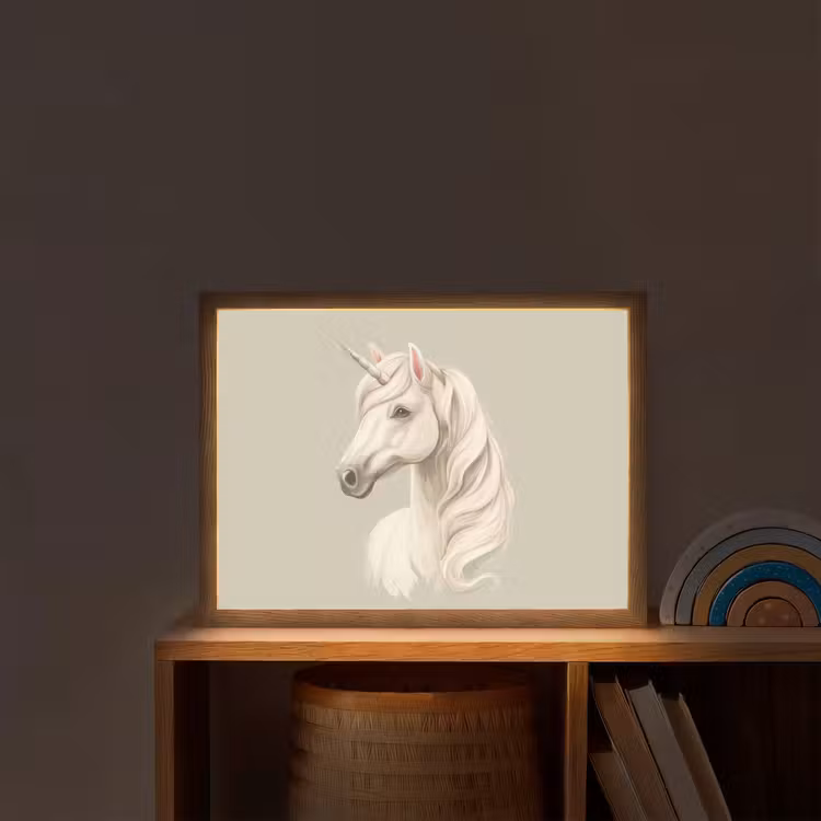 Eenhoorn - Wit - Getekend Light Box met batterij (Wandlamp kind) middel -sfeer1_kind