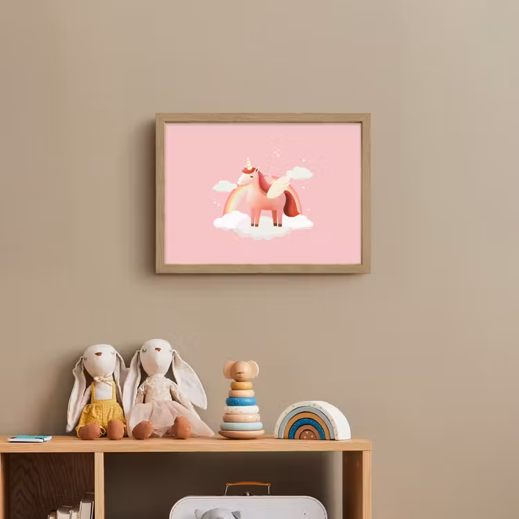 Eenhoorn - Vleugels - Roze - Regenboog Light Box met batterij (Wandlamp kind) middel -sfeer2_kind