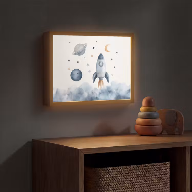 Waterverf - Planeten - Sterren - Raket Light Box met batterij (Wandlamp kind) middel -sfeer5_kind