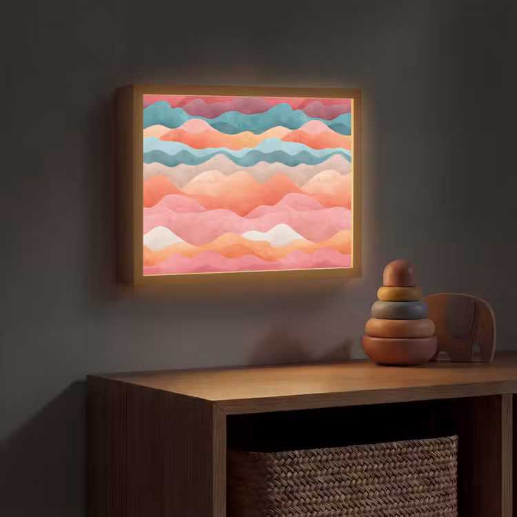Golven - Kleurrijk - Abstract Light Box met batterij (Wandlamp kind) middel -sfeer5_kind