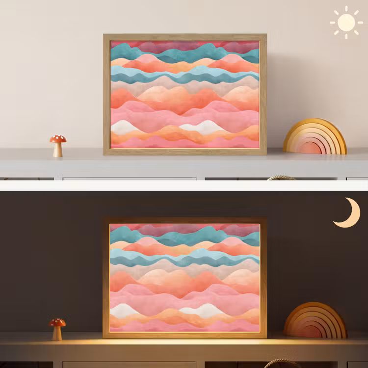 Golven - Kleurrijk - Abstract Light Box met batterij (Wandlamp kind) middel -sfeer3_kind