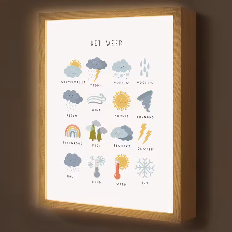 Het weer - Leren voor kinderen - Educatief - Regenboog - Zon Light Box met batterij (Wandlamp kind) middel -z3d_website