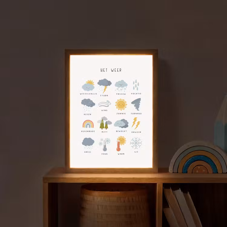 Het weer - Leren voor kinderen - Educatief - Regenboog - Zon Light Box met batterij (Wandlamp kind) middel -sfeer1_kind