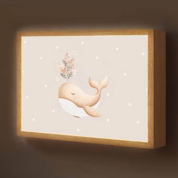 Walvis - Minimalistisch - Bloemen - Stippen Light Box met batterij (Wandlamp kind) middel -z3d_website