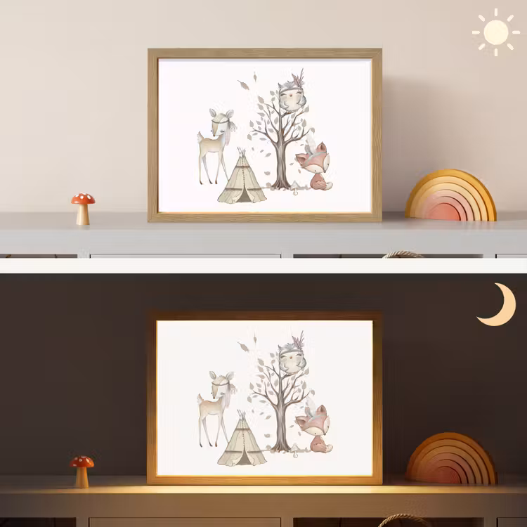 Wilde dieren - Bos - Illustratie Light Box met batterij (Wandlamp kind) middel -sfeer3_kind
