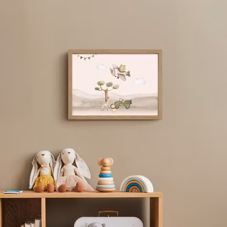 Wilde dieren - Safari - Pastel kleuren - Watercolor - Vliegtuig Light Box met batterij (Wandlamp kind) middel -sfeer2_kind