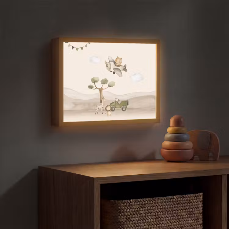 Wilde dieren - Safari - Pastel kleuren - Watercolor - Vliegtuig Light Box met batterij (Wandlamp kind) middel -sfeer5_kind