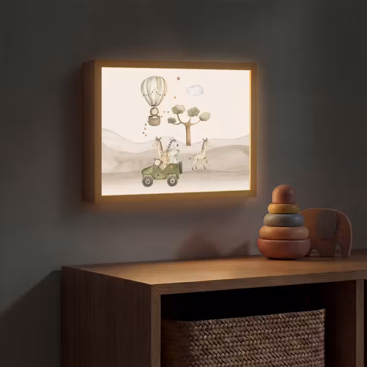 Wilde dieren - Safari - Watercolor - Luchtballon Light Box met batterij (Wandlamp kind) middel -sfeer5_kind