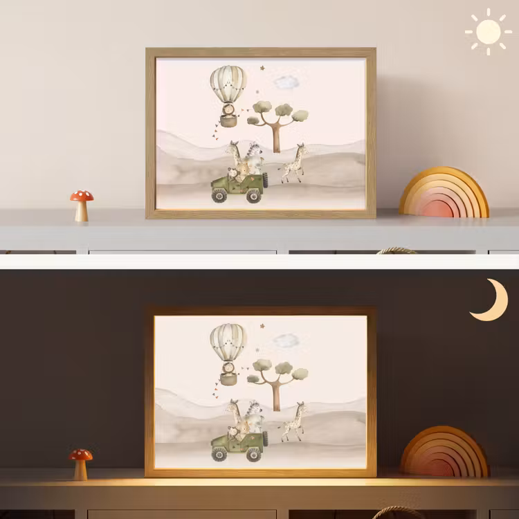Wilde dieren - Safari - Watercolor - Luchtballon Light Box met batterij (Wandlamp kind) middel -sfeer3_kind