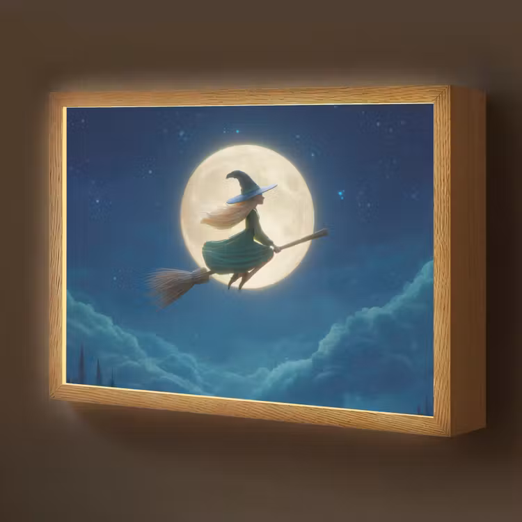Heks - Volle maan - Sterrenhemel Light Box met batterij (Wandlamp kind) middel -z3d_website