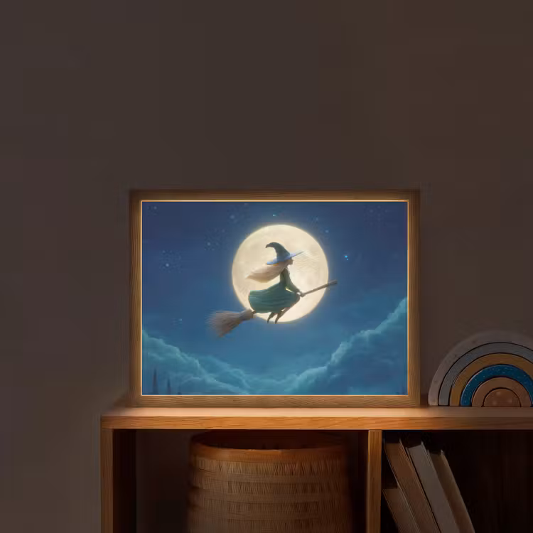 Heks - Volle maan - Sterrenhemel Light Box met batterij (Wandlamp kind) middel -sfeer1_kind
