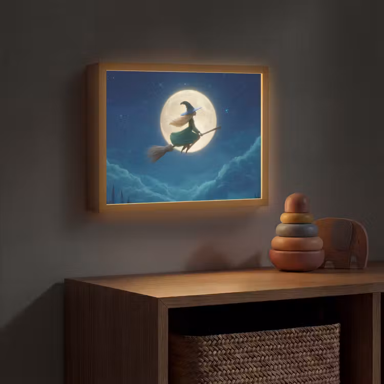 Heks - Volle maan - Sterrenhemel Light Box met batterij (Wandlamp kind) middel -sfeer5_kind