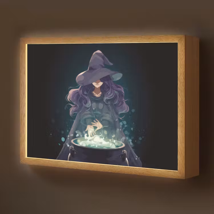 Heks - Magie - Heksenketel - Paars Light Box met batterij (Wandlamp kind) middel -z3d_website