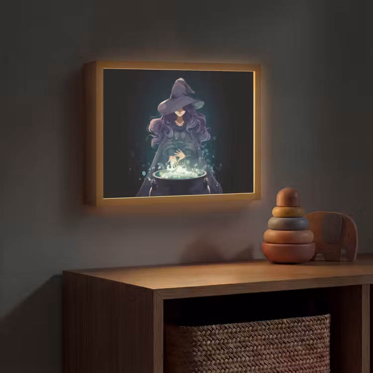 Heks - Magie - Heksenketel - Paars Light Box met batterij (Wandlamp kind) middel -sfeer5_kind