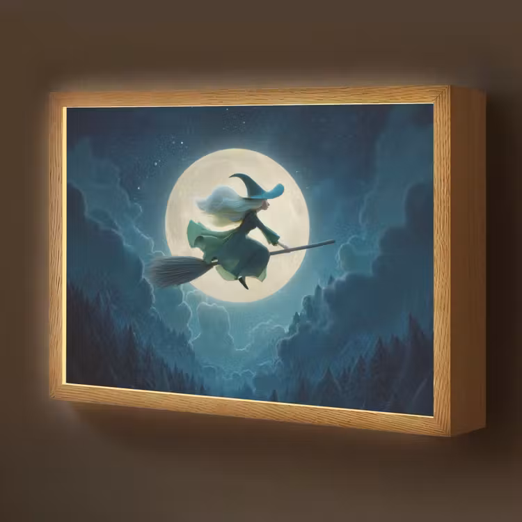 Heks - Maan - Bos - Magisch Light Box met batterij (Wandlamp kind) middel -z3d_website