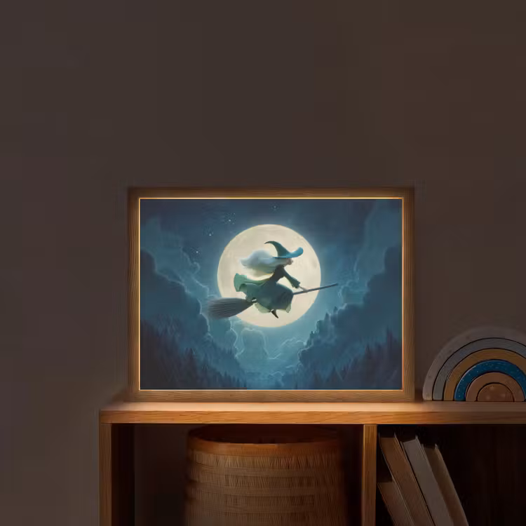 Heks - Maan - Bos - Magisch Light Box met batterij (Wandlamp kind) middel -sfeer1_kind