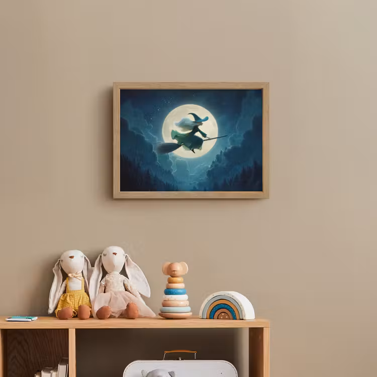 Heks - Maan - Bos - Magisch Light Box met batterij (Wandlamp kind) middel -sfeer2_kind