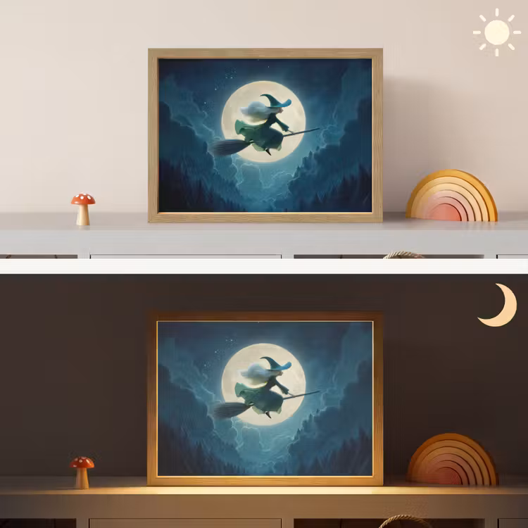 Heks - Maan - Bos - Magisch Light Box met batterij (Wandlamp kind) middel -sfeer3_kind
