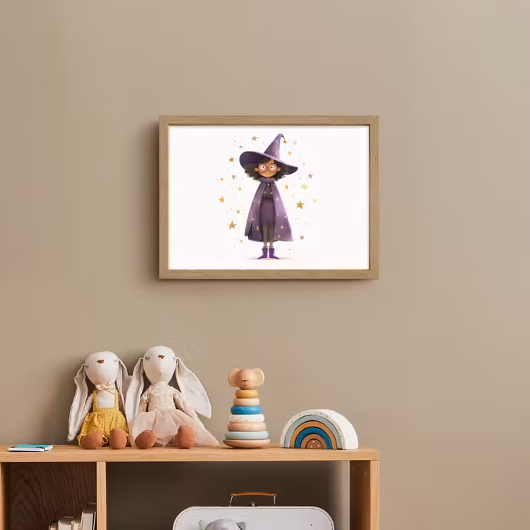 Heks - Paars - Sterren - Heksenhoed Light Box met batterij (Wandlamp kind) middel -sfeer2_kind