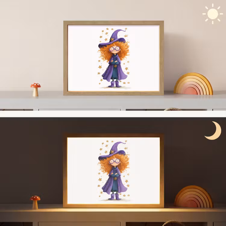 Toverheks - Sterren - Paars Light Box met batterij (Wandlamp kind) middel -sfeer3_kind