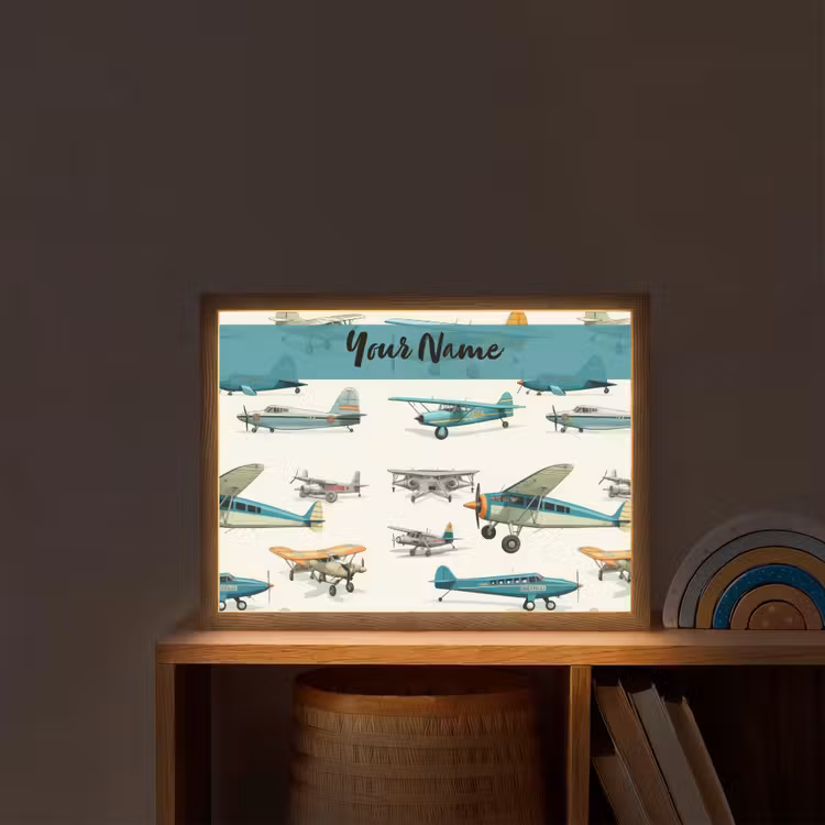Vliegtuig - Blauw - Kinderen - Jongen - Oranje Light Box met batterij (Wandlamp kind) middel -sfeer1_kind