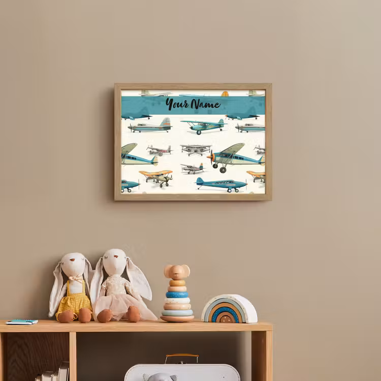 Vliegtuig - Blauw - Kinderen - Jongen - Oranje Light Box met batterij (Wandlamp kind) middel -sfeer2_kind