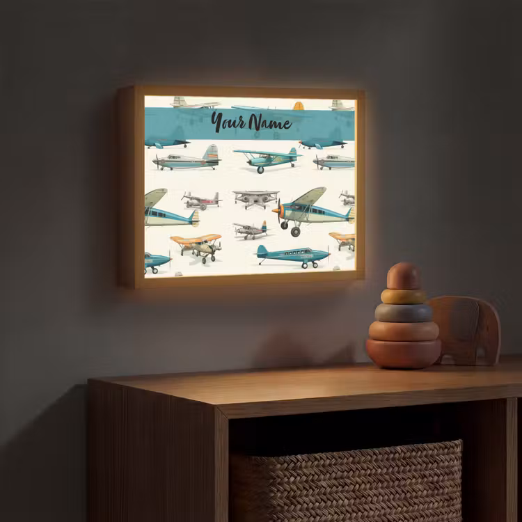 Vliegtuig - Blauw - Kinderen - Jongen - Oranje Light Box met batterij (Wandlamp kind) middel -sfeer5_kind