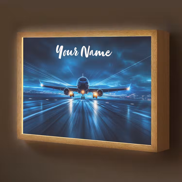 Vliegtuig - Blauw - Futuristisch Light Box met batterij (Wandlamp kind) middel -z3d_website