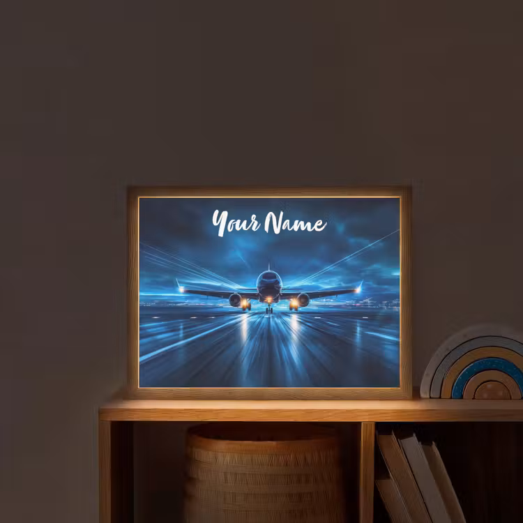 Vliegtuig - Blauw - Futuristisch Light Box met batterij (Wandlamp kind) middel -sfeer1_kind