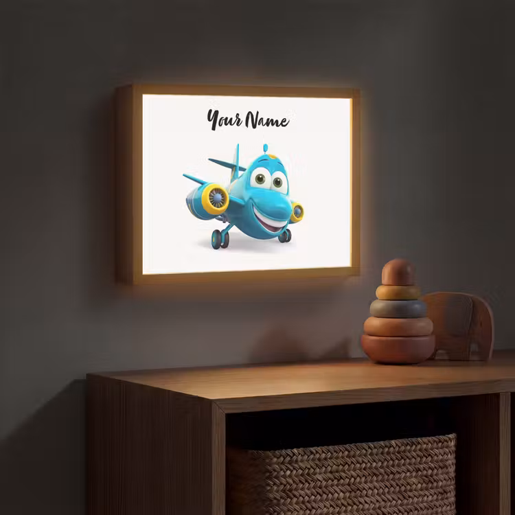 Vliegtuig - Blauw - Kinderen - Jongens Light Box met batterij (Wandlamp kind) middel -sfeer5_kind