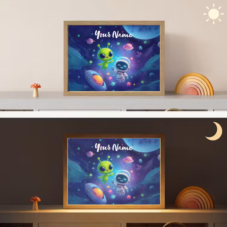 Alien - Astronaut - Ruimte - Planeten Light Box met batterij (Wandlamp kind) middel -sfeer3_kind