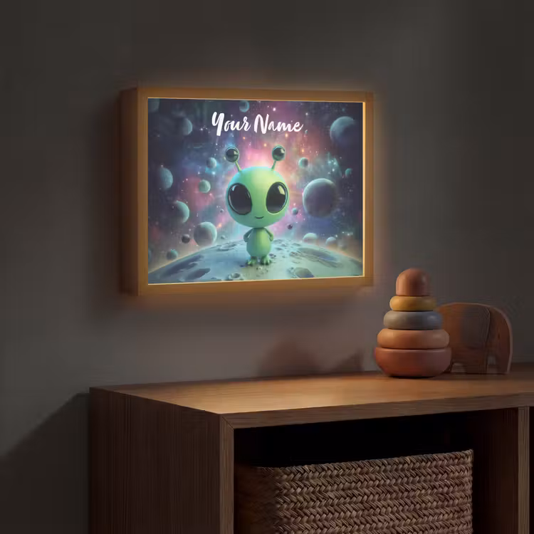 Alien - Groen - Planeten - Ruimte Light Box met batterij (Wandlamp kind) middel -sfeer5_kind