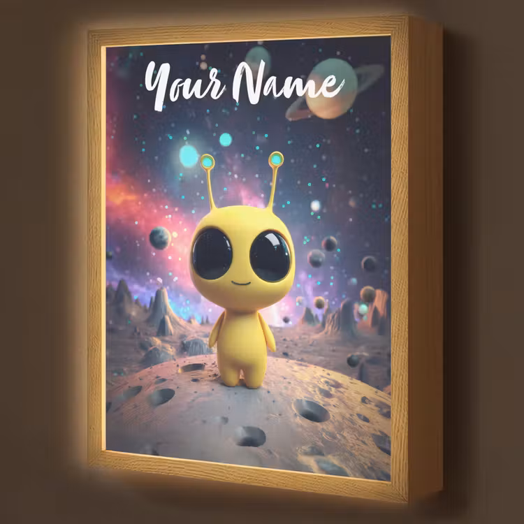 Alien - Ruimte - Geel - Planeten Light Box met batterij (Wandlamp kind) middel -z3d_website