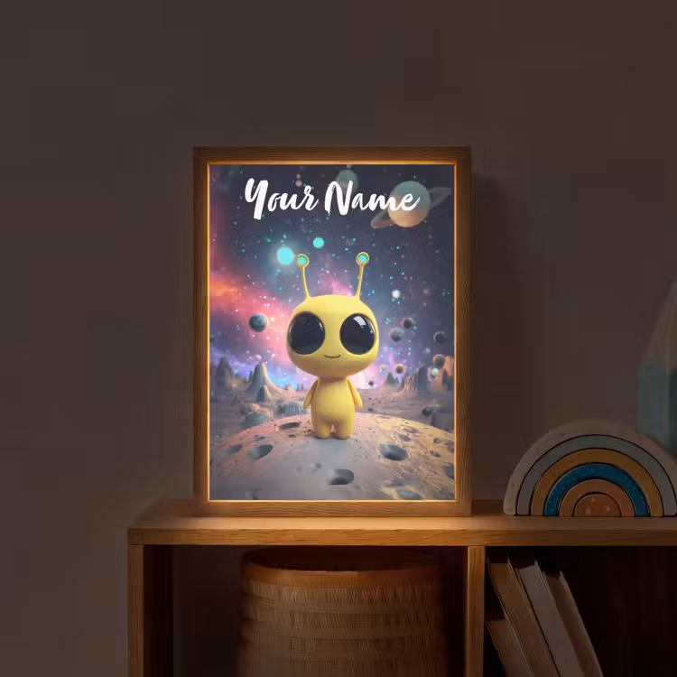 Alien - Ruimte - Geel - Planeten Light Box met batterij (Wandlamp kind) middel -sfeer1_kind
