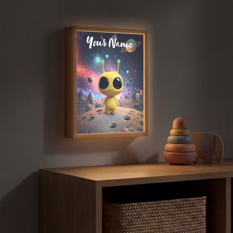 Alien - Ruimte - Geel - Planeten Light Box met batterij (Wandlamp kind) middel -sfeer5_kind