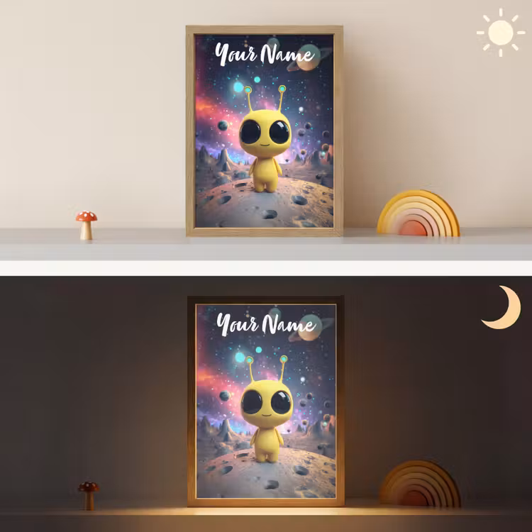 Alien - Ruimte - Geel - Planeten Light Box met batterij (Wandlamp kind) middel -sfeer3_kind