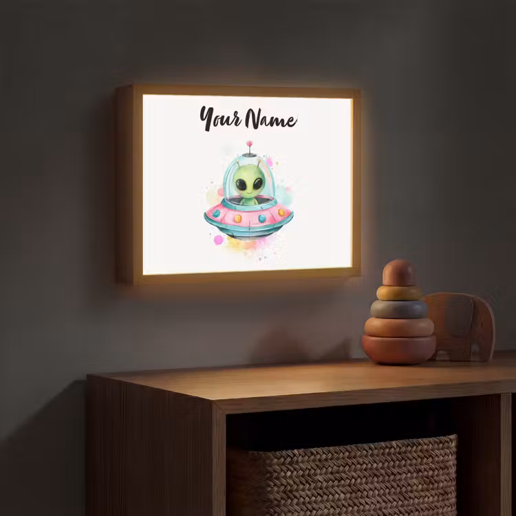 Alien - Ufo - Kleurrijk Light Box met batterij (Wandlamp kind) middel -sfeer5_kind