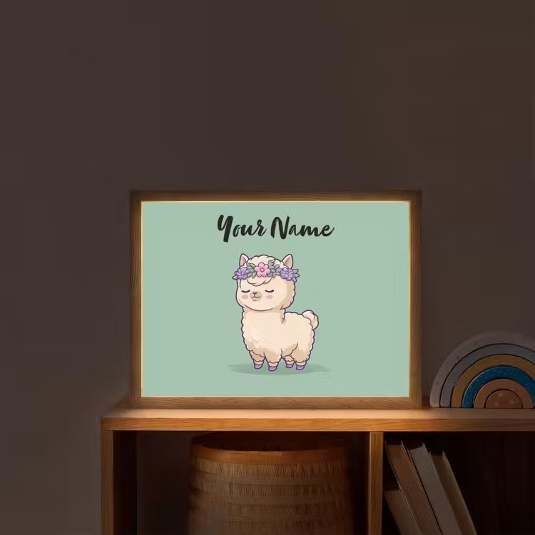 Alpaca - Bloemendiadeem - Groen Light Box met batterij (Wandlamp kind) middel -sfeer1_kind