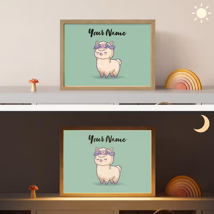 Alpaca - Bloemendiadeem - Groen Light Box met batterij (Wandlamp kind) middel -sfeer3_kind