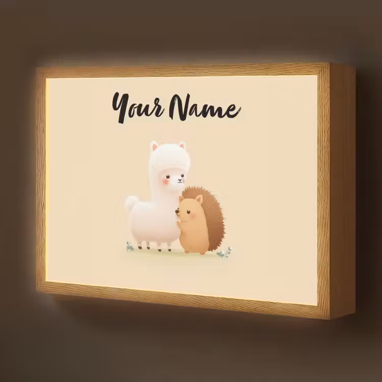 Alpaca - Egel - Bruin - Knuffelen Light Box met batterij (Wandlamp kind) middel -z3d_website