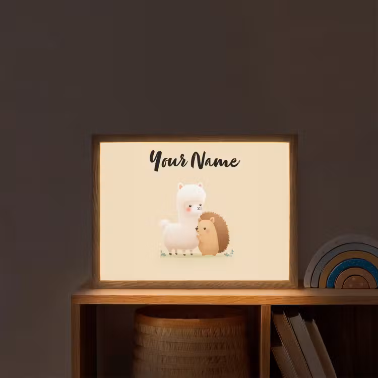 Alpaca - Egel - Bruin - Knuffelen Light Box met batterij (Wandlamp kind) middel -sfeer1_kind