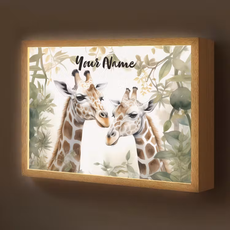 Dieren - Giraffe - Bladeren - Kinderen Light Box met batterij (Wandlamp kind) middel -z3d_website