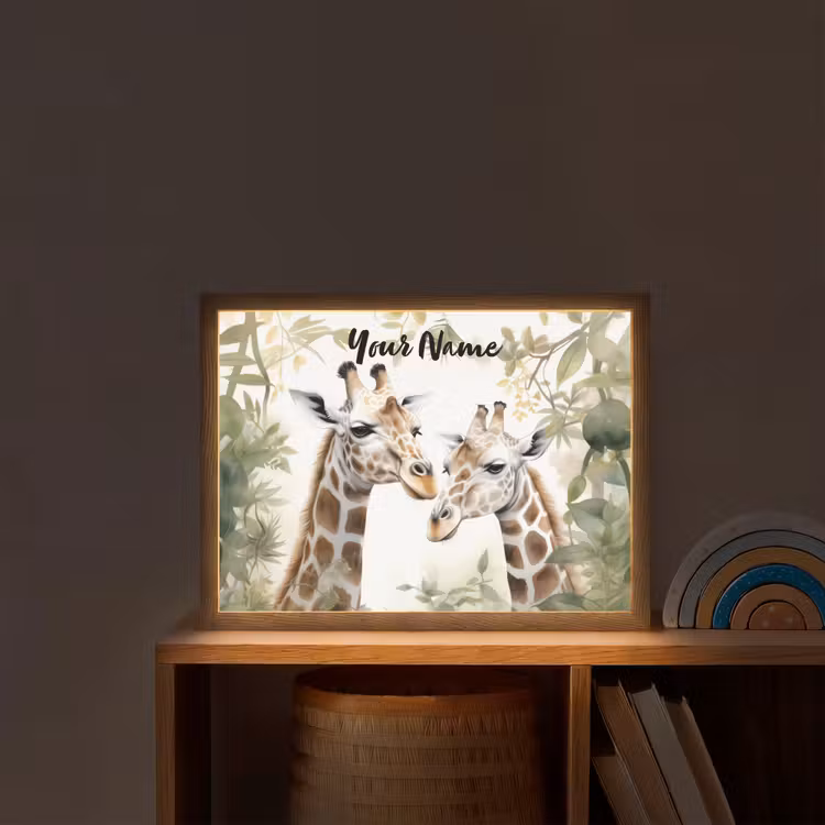 Dieren - Giraffe - Bladeren - Kinderen Light Box met batterij (Wandlamp kind) middel -sfeer1_kind
